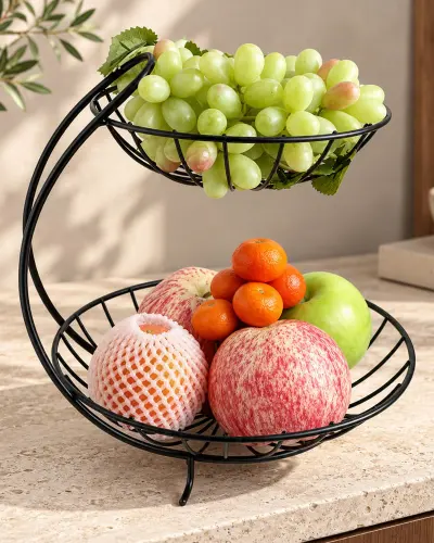 Corbeille à Fruits Métallique à 2 Etages